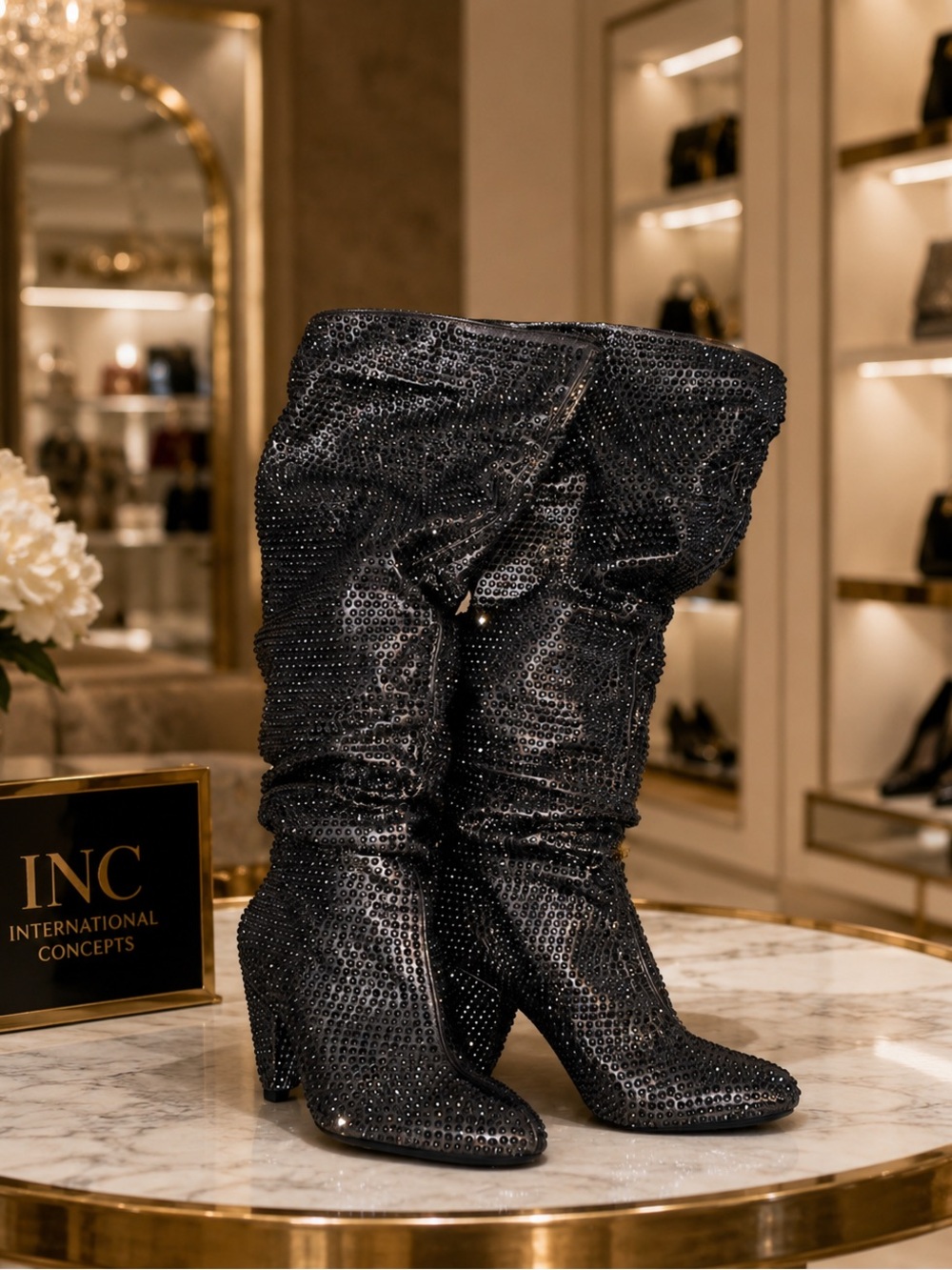 INC sparkle rhinestone silver heel boots size 6.5